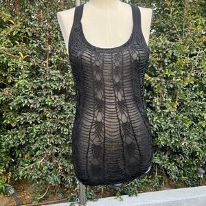 New with Tags Julian Chambon Layered Beaded Web Black Racerback Tank Top
